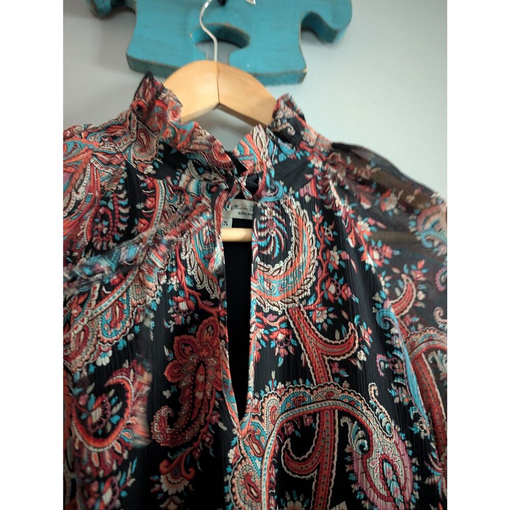 BR x Olivia Palermo Silk Paisley Hi-Low Maxi Dress Black Teal Orange XS - Picture 12 of 16
